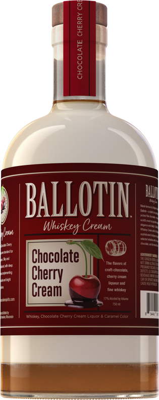 Ballotin Chocolate Cherry Cream Liqueur 750 ML bottle with rich chocolate and Bing cherry flavors.