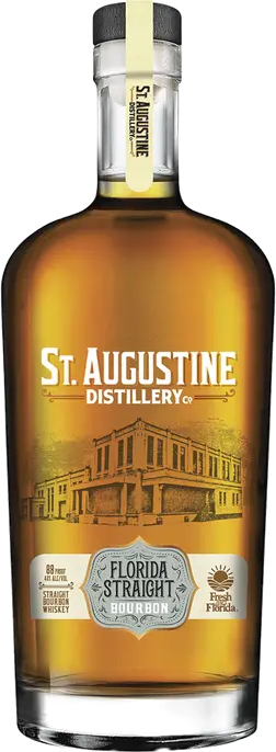 St. Augustine Florida Straight Bourbon Whiskey 750ml bottle with amber liquid and Distillery logo