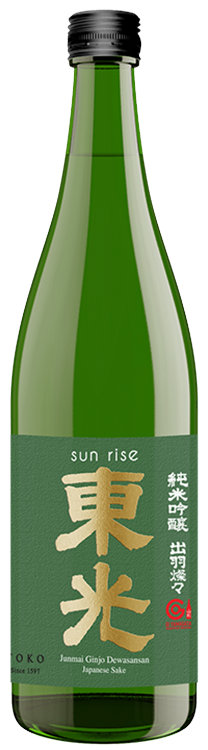 Toko Brewery Sun Rise Dewasansan Junmai Ginjo Sake 720 ML bottle – premium Japanese sake with delicate aromas and a smooth, crisp finish