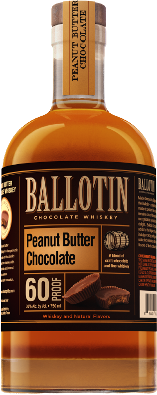 Ballotin Peanut Butter Chocolate Whiskey 750 ML bottle featuring a blend of craft chocolate and fine whiskey.
