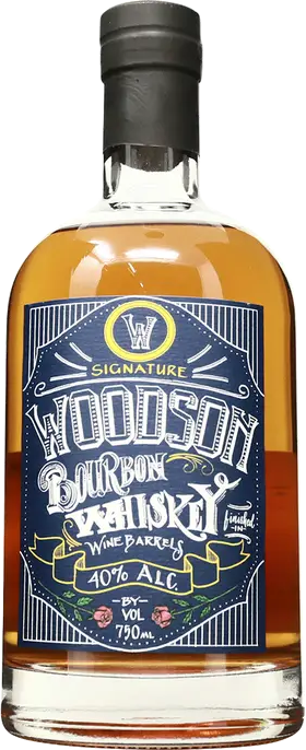 Woodson Whiskey Bourbon Whiskey 750 ML bottle with blue label and amber liquid inside