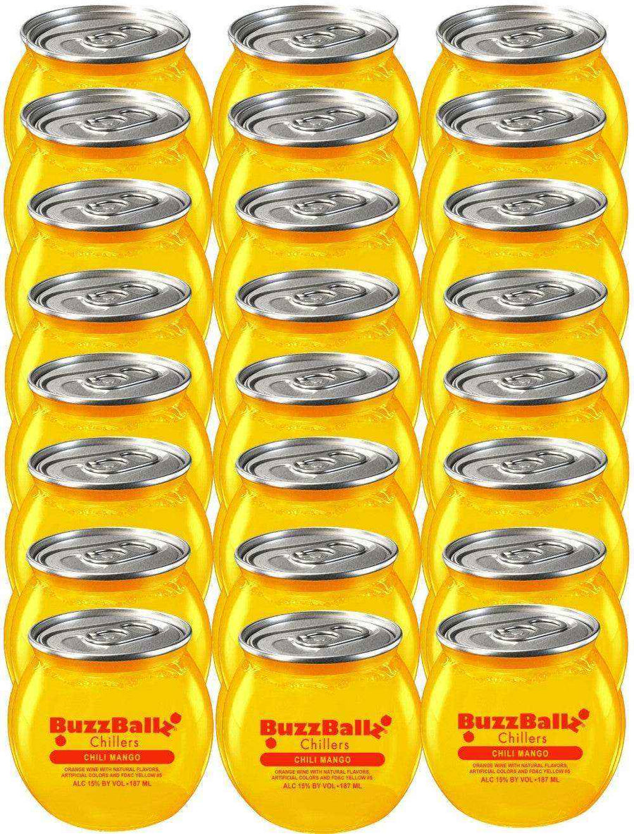 BuzzBallz Chili Mango Chiller 187 ML cans in a 24-pack.