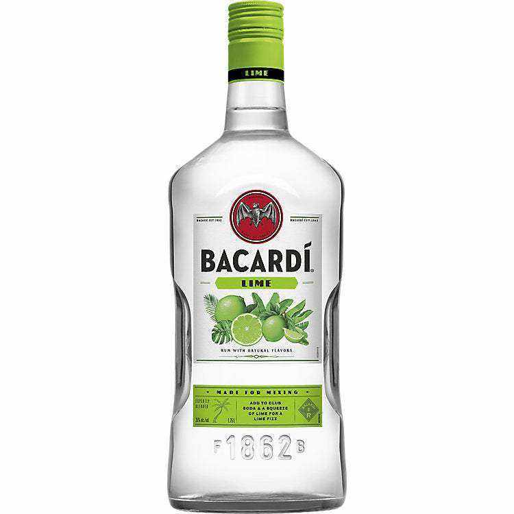 Bacardi Lime Flavored Rum 1.75L bottle with lime graphics.