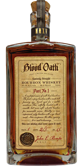 Blood Oath Pact 1 Kentucky Straight Bourbon Whiskey 750 ML bottle, limited release 2015.