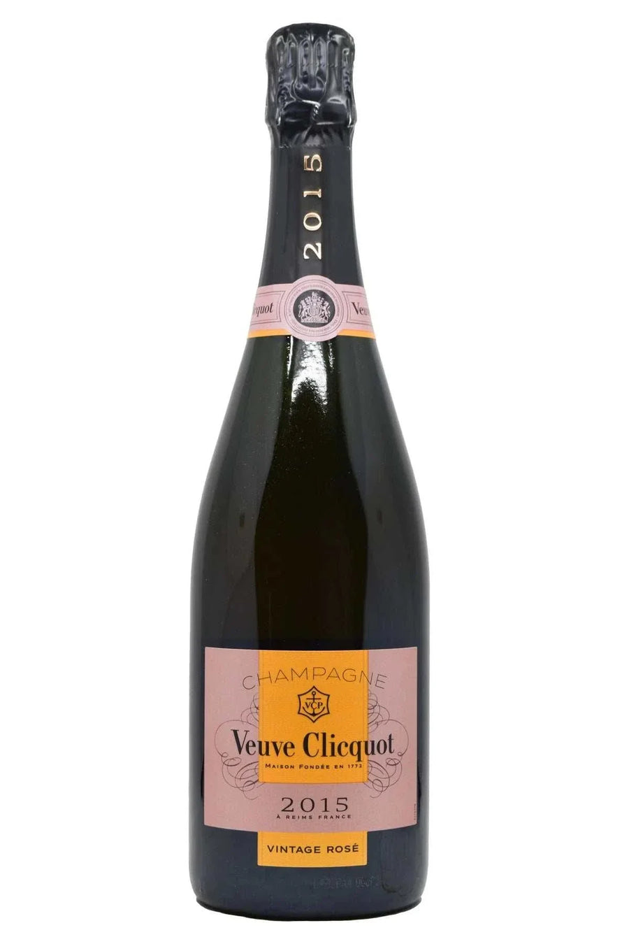 Veuve Clicquot Champagne Brut Rose Vintage 2015 750 ML bottle with elegant label and rosé color