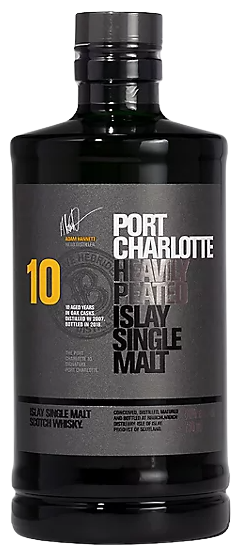 Bruichladdich Port Charlotte PC10 Heavily Peated Single Malt Whisky bottle, 750ml, Islay Scotch.