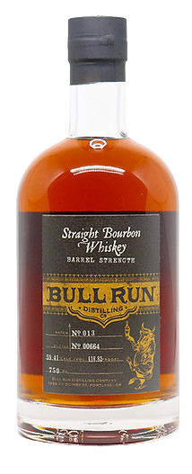 Bull Run Barrel Strength 6 Year Bourbon MGP Whiskey 750 ML bottle with black and gold label.