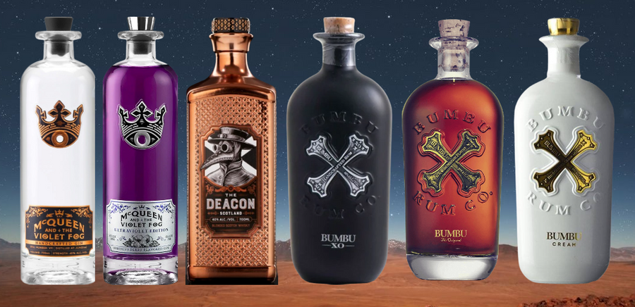 Bumbu Rum Mcqueen Gin and The Deacon Whisky Combo six premium liquor bottles set