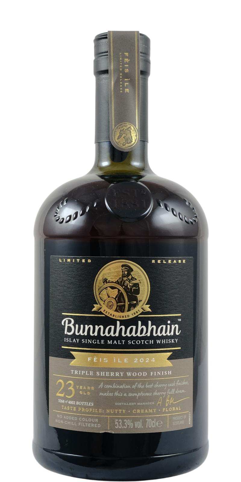 Bunnahabhain Single Malt Scotch Feis Ile 2024 Edition Triple Wood Finished 23Year Proof 106.6 700 ML