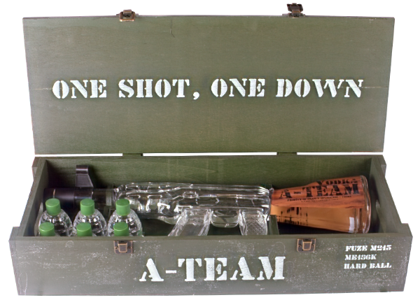 A-Team Swat Gift Set with AK-47 Vodka and Grenade Bottles in Wooden Box