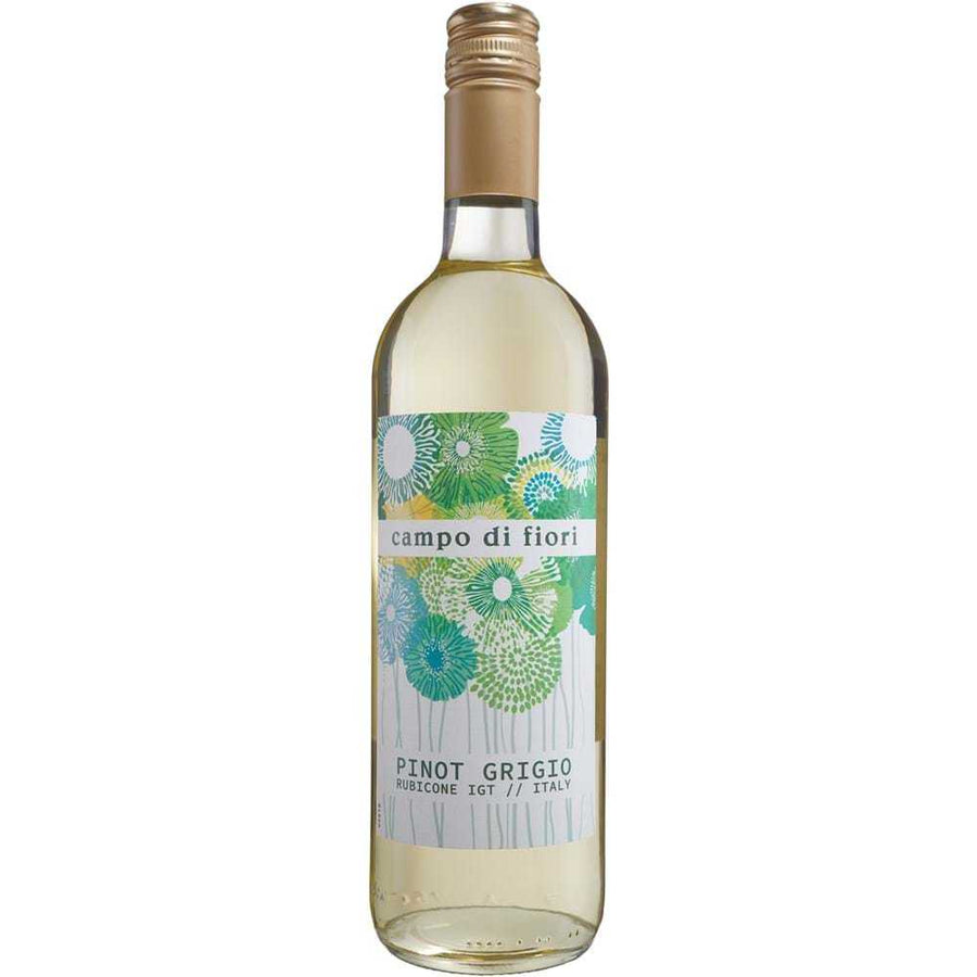 Campo Di Fiori Rubicone Pinot Grigio 750 ML white wine bottle with pale straw color and fresh fruit aromas