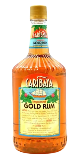 Caribaya Gold Rum 1L bottle with golden amber liquid and tropical label design