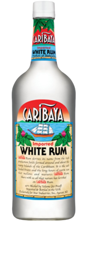 Caribaya White Rum 1.75L bottle with tropical label, clear Caribbean white rum