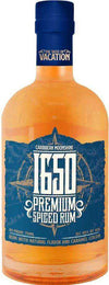 Caribbean Moonshine 1650 Premium Spiced Rum 750ml bottle with blue label and amber liquid