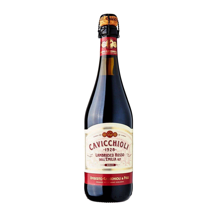 Cavicchioli 1928 Lambrusco Dell'Emilia Dolce 750 ML sweet sparkling red wine bottle with red berry and floral notes