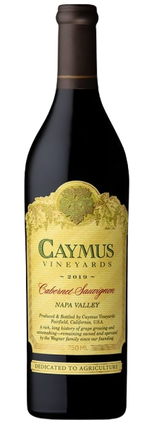Caymus Cabernet Sauvignon Napa Valley 2019 wine bottle with elegant label and rich full-bodied red wine inside