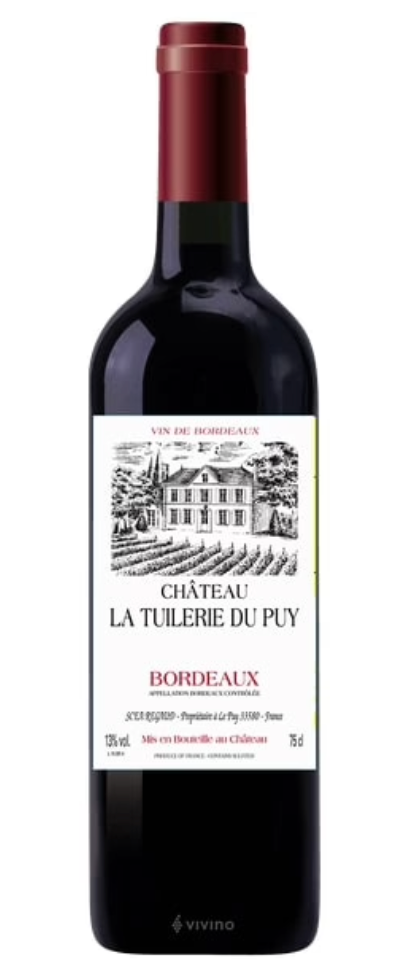 Chateau La Tuilerie Du Puy Bordeaux 750 ML red wine bottle on white background