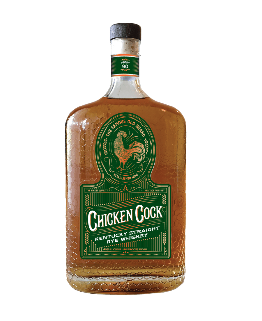 Chicken Cock Whiskey Co Kentucky Straight Rye Whiskey 750ml bottle with green label and rooster logo