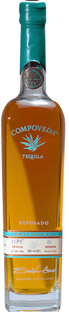 Compoveda Reposado Tequila 100% De Agave Azul bottle with amber tequila and teal cap