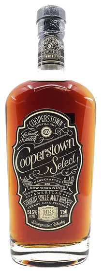 Cooperstown Select Straight American Single Malt Whiskey 750ml bottle with rich malt and oak spice flavor