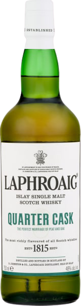 Laphroaig Single Malt Scotch Quarter Cask 10 Year 750 ML bottle.