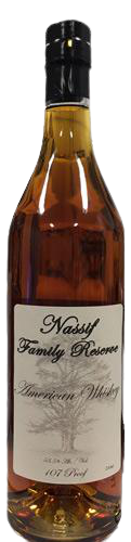 Cat's Eye Nassif Family Reserve Whisky 750 ML bottle with a blend of light whiskey and bourye, 107 proof.