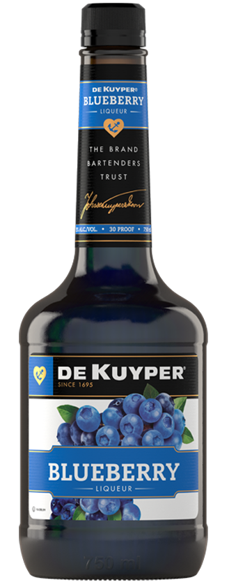 DeKuyper Blueberry Schnapps 1L bottle with vibrant blue label.