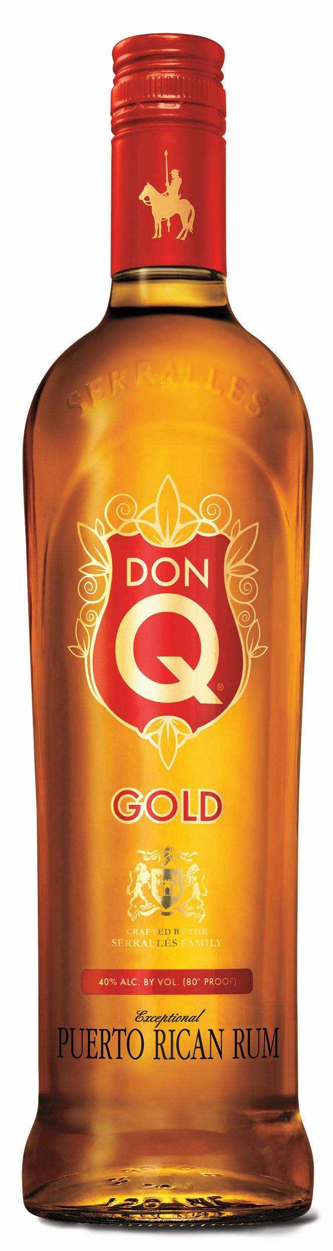 Don Q Gold Puerto Rican Rum 1 L bottle, amber color, premium quality.