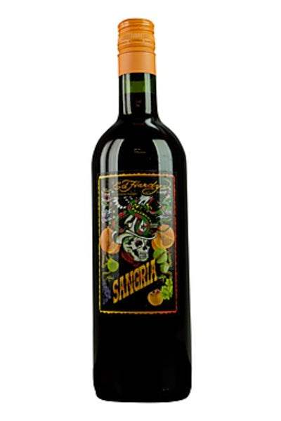 Ed Hardy Sangria 1.5 L bottle with vibrant label design featuring fruit and tattoo-inspired art.