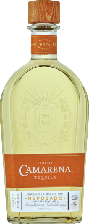 Familia Camarena Reposado Tequila 100% De Agave 1L bottle with wooden cap and orange label
