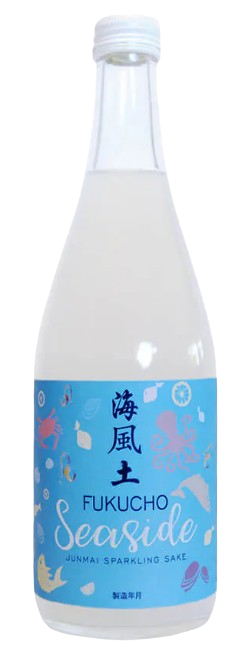 Fukucho Seaside Sparkling Junmai 500 ML bottle featuring a vibrant sparkling design.