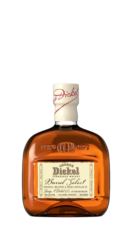 George Dickel 9 Year Single Barrel Select 750 ML Tennessee whisky bottle with amber liquid and vintage label