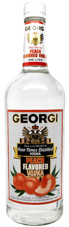 Georgi Peach Flavored Vodka 1L bottle with peach illustration and premium label