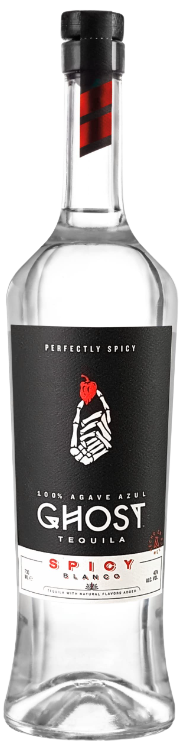 Ghost Tequila Ghost Pepper Infused Blanco Tequila 750 ML bottle featuring black label with logo and spicy description.