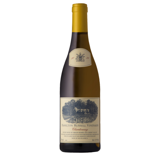 Hamilton Russell Chardonnay 2022 750ml bottle showcasing elegant South African white wine with yellow foil top and classic vineyard label