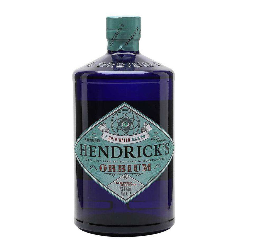 Hendricks Limited Release Orbium Gin 750ml blue bottle with green label and unique botanical infusion