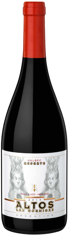 Altos Las Hormigas Reserva Malbec 2018 wine bottle, 750 ml, featuring complex, mineral notes.