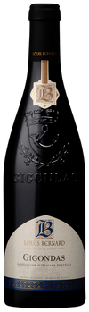 Bottle of Louis Bernard Gigondas wine on a gray background