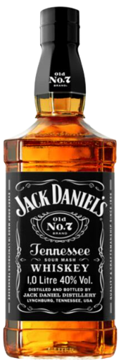 Jack Daniels Old No.7 Tennessee Sour Mash Whiskey 1L bottle with classic black label and amber liquid inside