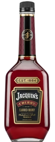Bottle of Jacquins Cherry Brandy 750 ML with black and gold label showing rich cherry flavored brandy