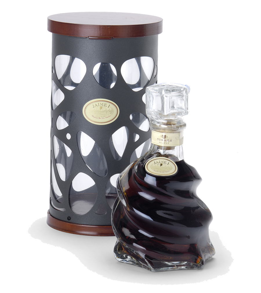 Torres Brandy Jaime I Reserva De La Familia 80 bottle and elegant packaging.