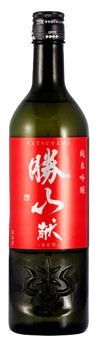 Katsuyama Ken Junmai Ginjo sake bottle with red label, 720 ML.
