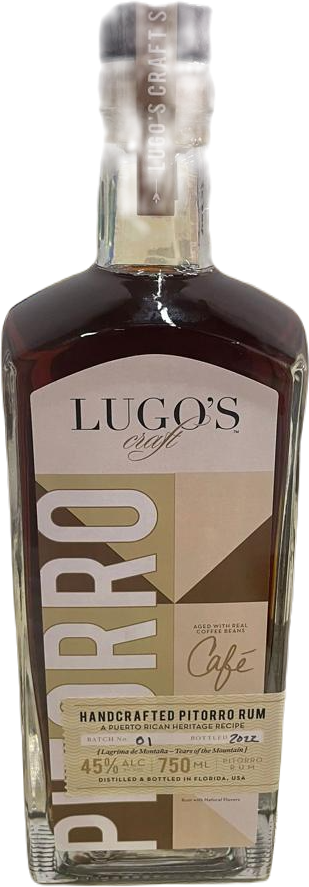 Lugo's Craft Handcrafted Pitorro Cafe Rum bottle 750ml with bold coffee flavor and island rum blend
