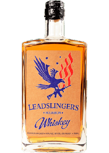 Leadslingers Bourbon Whiskey 750 ML bottle featuring an eagle graphic and patriotic design, handcrafted in Oklahoma.