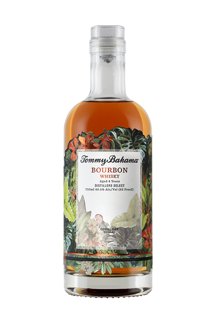 Tommy Bahama Distiller's Collection 4 Years Old Bourbon Whisky 750 ML bottle with tropical design label.