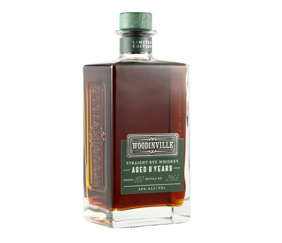 Woodinville Whiskey Co. Straight Rye Whiskey Limited Edition 8 Yr 100 750 ML bottle with rich amber color and label details