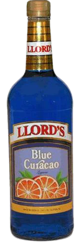 Llords Blue Curacao liqueur 1L bottle with vibrant blue citrus-flavored drink