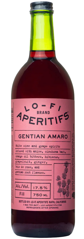 Lo Fi Aperitifs Gentian Amaro 750ml bottle with herbal and citrus flavors for cocktails