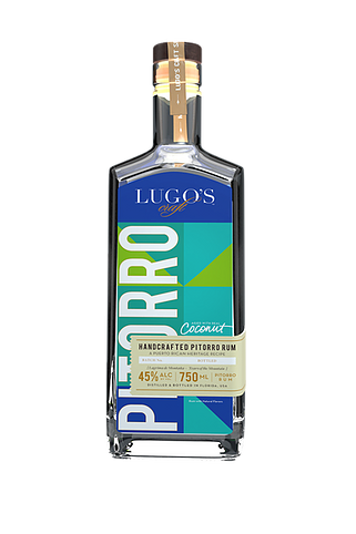 Lugo’s Craft Handcrafted Pitorro Coconut Rum 750 ML bottle with tropical label design