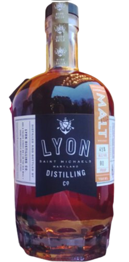 Lyon American Malt Whiskey 750 ML bottle with batch #001, barrel aged, distilled in American Oak.